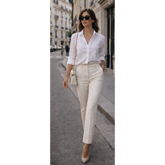 Escada Sport Ivory Jacquard Slim Pants Snakeskin Texture Size 6